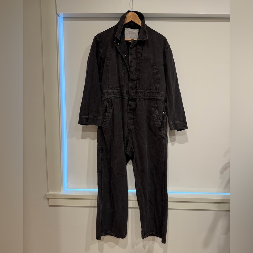 Retro 1970s Boiler Suit Black Jumpsuit Workwear Utility Cotton Denim Coveralls